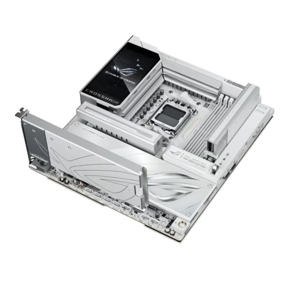 لوحة أم احترافية  ASUS ROG Crosshair X870E Glacial, مقاس E-ATX, مع مقبس AM5, تدعم إضاءة AURA Sync RGB, فتحات توسعة PCIe 5.0 وPCIe 4.0, اتصال لاسلكي  Wi-Fi 7 + BT 5.4 - أبيض
