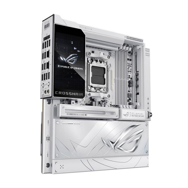 لوحة أم احترافية  ASUS ROG Crosshair X870E Glacial, مقاس E-ATX, مع مقبس AM5, تدعم إضاءة AURA Sync RGB, فتحات توسعة PCIe 5.0 وPCIe 4.0, اتصال لاسلكي  Wi-Fi 7 + BT 5.4 - أبيض