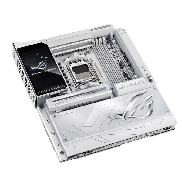 لوحة أم احترافية  ASUS ROG Crosshair X870E Glacial, مقاس E-ATX, مع مقبس AM5, تدعم إضاءة AURA Sync RGB, فتحات توسعة PCIe 5.0 وPCIe 4.0, اتصال لاسلكي  Wi-Fi 7 + BT 5.4 - أبيض