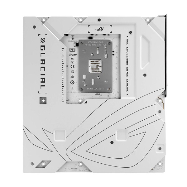 لوحة أم احترافية  ASUS ROG Crosshair X870E Glacial, مقاس E-ATX, مع مقبس AM5, تدعم إضاءة AURA Sync RGB, فتحات توسعة PCIe 5.0 وPCIe 4.0, اتصال لاسلكي  Wi-Fi 7 + BT 5.4 - أبيض