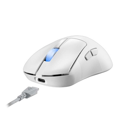 ماوس ألعاب لاسلكي احترافي ASUS ROG Keris II Ace، مستشعر ROG AimPoint Pro، تصميم فائق الخفة بوزن 54 جم، اتصال ثلاثي Tri-Mode – ابيض