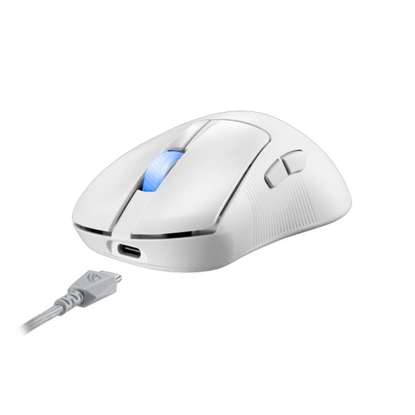 ماوس ألعاب لاسلكي احترافي ASUS ROG Keris II Ace، مستشعر ROG AimPoint Pro، تصميم فائق الخفة بوزن 54 جم، اتصال ثلاثي Tri-Mode – ابيض