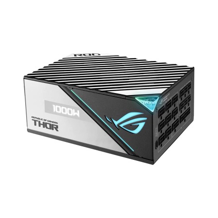 مزود طاقة ASUS ROG THOR, قدرة 1000 واط, شهادة كفاءة 80+ Platinum II, شاشة OLED مدمجة, إضاءة RGB Aura Sync, تصميم Fully Modular, مكثفات يابانية - أسود
