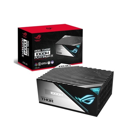 مزود طاقة ASUS ROG THOR, قدرة 1000 واط, شهادة كفاءة 80+ Platinum II, شاشة OLED مدمجة, إضاءة RGB Aura Sync, تصميم Fully Modular, مكثفات يابانية - أسود