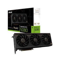 كرت شاشة ASUS Pro Art RTX 5080, ذاكرة 16GB GDDR7, نظام تبريد ثلاثي المراوح , اصدار مكسور السرعة OC, دعم PCIe 5.0, دعم تقنيات NVIDIA الحديثة - أسود