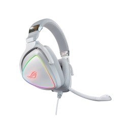 سماعة رأس سلكية ASUS ROG DELTA, صوت محيطي دقيق مع تقنية Hi-Res Audio, إضاءة RGB AURA, متوافق مع PC وMac وPlayStation وMobile, الكيبل 1.5 متر تقريبا - أبيض 