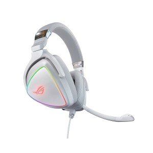 سماعة رأس سلكية ASUS ROG DELTA, صوت محيطي دقيق مع تقنية Hi-Res Audio, إضاءة RGB AURA, متوافق مع PC وMac وPlayStation وMobile, الكيبل 1.5 متر تقريبا - أبيض 