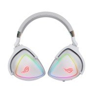 سماعة رأس سلكية ASUS ROG DELTA, صوت محيطي دقيق مع تقنية Hi-Res Audio, إضاءة RGB AURA, متوافق مع PC وMac وPlayStation وMobile, الكيبل 1.5 متر تقريبا - أبيض 