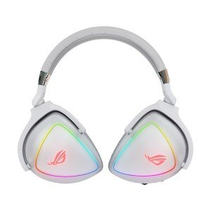 سماعة رأس سلكية ASUS ROG DELTA, صوت محيطي دقيق مع تقنية Hi-Res Audio, إضاءة RGB AURA, متوافق مع PC وMac وPlayStation وMobile, الكيبل 1.5 متر تقريبا - أبيض 