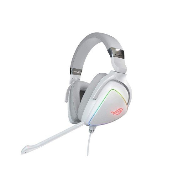 سماعة رأس سلكية ASUS ROG DELTA, صوت محيطي دقيق مع تقنية Hi-Res Audio, إضاءة RGB AURA, متوافق مع PC وMac وPlayStation وMobile, الكيبل 1.5 متر تقريبا - أبيض