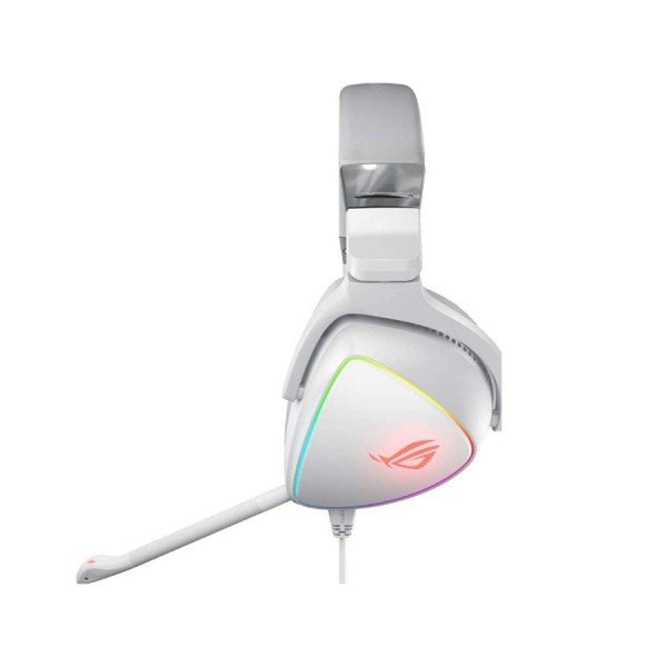 سماعة رأس سلكية ASUS ROG DELTA, صوت محيطي دقيق مع تقنية Hi-Res Audio, إضاءة RGB AURA, متوافق مع PC وMac وPlayStation وMobile, الكيبل 1.5 متر تقريبا - أبيض