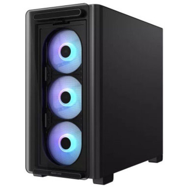أسوس صندوق ASUS A23 Plus TG ARGB نوع microATX , 4 مراوح ARGB مُثبتة مسبقًا , وواجهة أمامية شبكية لتحسين تدفق الهواء - أسود