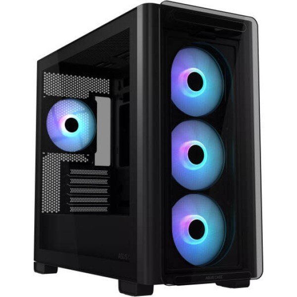 أسوس صندوق ASUS A23 Plus TG ARGB نوع microATX , 4 مراوح ARGB مُثبتة مسبقًا , وواجهة أمامية شبكية لتحسين تدفق الهواء - أسود