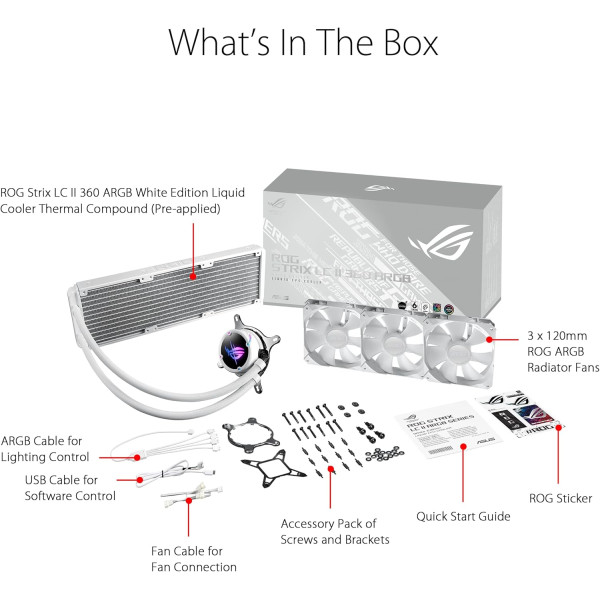 تبريد مائي احترافي ASUS ROG STRIX LC II 360 ARGB White Edition – بتصميم أبيض ودعم AURA Sync تبريد مائي احترافي ASUS ROG STRIX LC II 360 ARGB White Edition – بتصميم أبيض ودعم AURA Sync
