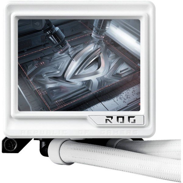 مبرد مائي احترافي ASUS ROG Ryujin III 360 ARGB Extreme, شاشة LCD ملونة مقاس ‎3.5‎ بوصة, ثلاث مراوح 120 مم ARGB, دعم كامل لمعالجات Intel وAMD الحديثة - أبيض