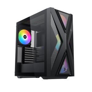 كيس كمبيوتر XIGMATEK Hyperion بتصميم Mid-Tower أنيق، مزوّد بـ 4 مراوح RGB مثبتة مسبقًا – اسود