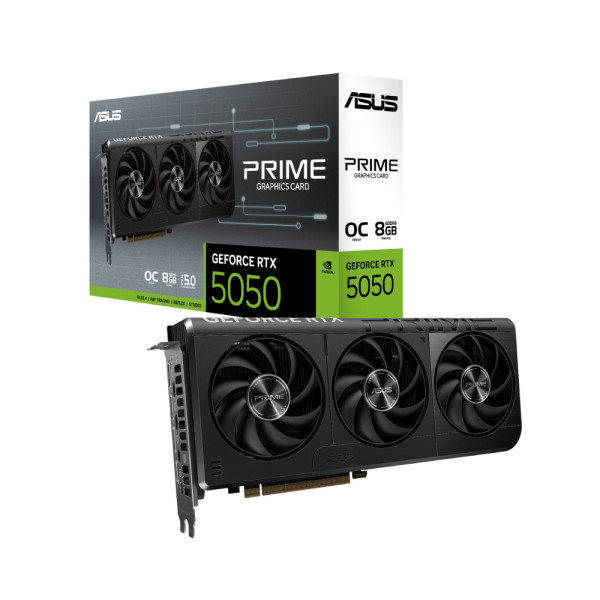 كرت شاشة ASUS Prime GeForce RTX 5050 OC Edition 8GB GDDR6 تبريد ثلاثي أداء استثنائي للألعاب والإبداع كرت شاشة ASUS Prime GeForce RTX 5050 OC Edition 8GB GDDR6 تبريد ثلاثي أداء استثنائي للألعاب والإبداع