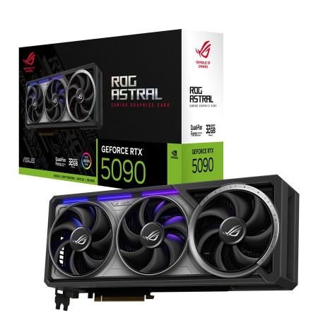 كرت شاشة  ASUS ROG ASTRAL RTX 5090, ذاكرة 32GB GDDR7, تبريد عالي الكفاءة مع 4 مراوح, واجهة PCIe 5.0 x16, دعم إضاءة AURA Sync RGB - أسود