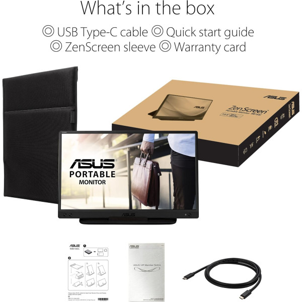 ASUS Monitor ZenScreen MB166C – 15.6 inch Portable FHD IPS 