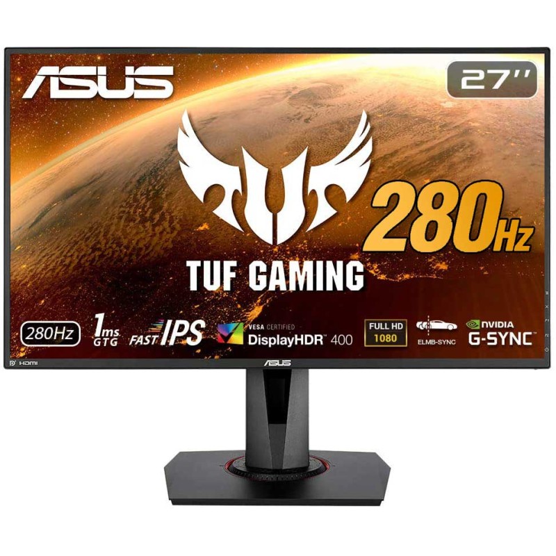 ASUS TUF Gaming VG279QM 27” HDR Monitor, 1080P Full HD, Fast IPS, 280Hz, G-SYNC Compatible, Extreme Low Motion Blur Sync (ELMB SYNC), 1ms, DisplayHDR 400,