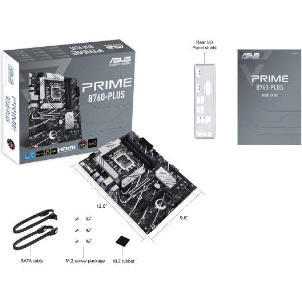 لوحة أم ASUS Prime B760-PLUS بمعيار LGA 1700، بحجم ATX، 4x DDR5 DIMM، أقصى سعة 192GB، دعم PCIe 5.0 x16، ومنفذ USB 3.2 Type-C