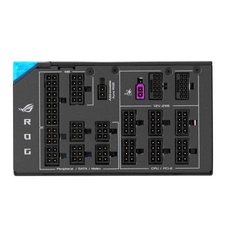 مزود طاقة ASUS ROG THOR 1600W Titanium III بقوة مستمرة 1600 وات، تصميم كامل قابل للتعديل، مشتتات حرارة مصممة من ROG، وشاشة OLED لعرض الطاقة - اسود