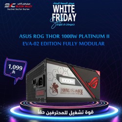 عروض الجمعة البيضاء - مزود الطاقة ASUS ROG THOR 1000W Platinum II EVA-02 Edition, قدرة 1000 واط, تصميم Fully Modular, كفاءة 80 PLUS Platinum, إضاءة AURA RGB