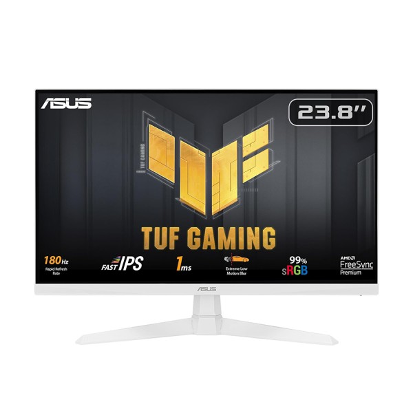 شاشة العاب احترافية ASUS TUF Gaming VG249Q3A-W, مقاس 24 بوصة FHD Fast-IPS, معدل تحديث 180 هرتز,  زمن استجابة 1 مل/ثا, سبيكر - أبيض
