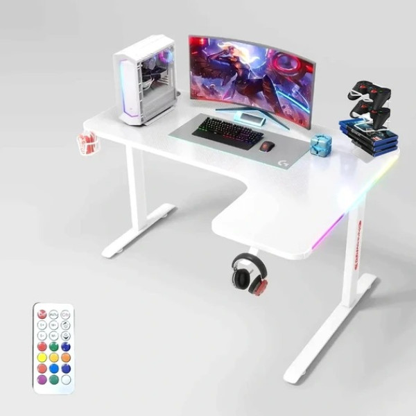 Gaming Desk STRONG HAND-R LS2-1400 RGB – Right Corner Design – White Gaming Desk STRONG HAND-R LS2-1400 RGB – Right Corner Design – White