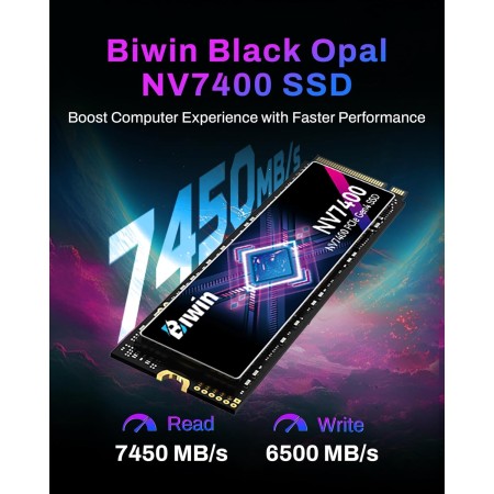 وحدة تخزين BIWIN NV7400, سعة 1 تيرابايت, واجهة PCIe 4.0 x4, تصميم M.2 2280, سرعة قراءة تصل حتى 7450MB/s,  ذاكرة 3D TLC NAND, يدعم اجهزة  PS5
