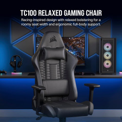 CORSAIR TC100 RELAXED Gaming Chair, RELAXED ergonomic design, Adjustable pillows, Recline up to 160°, 2D adjustable armrests, up to 120 kg  –Black