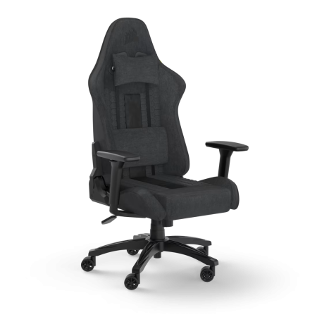كرسي ألعاب CORSAIR TC100 RELAXED Fabric, تصميم RELAXED, وسادة للرأس ودعامة للظهر قابلة للإزالة  تنجيد قماشي, مساند ذراع 2D, قدرة تحمل حتى 120 كجم - أسود/ رمادي