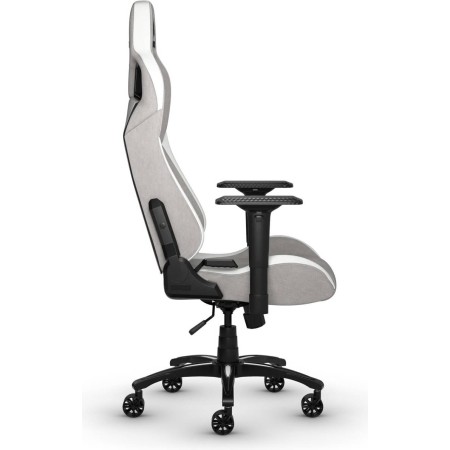 كرسي ألعاب CORSAIR T3 RUSH Fabric, تصميم RELAXED, وسادة رأس قطنية, تنجيد قماشي, مساند ذراع 4D, قدرة تحمل حتى 120 كجم. – رمادي/أبيض