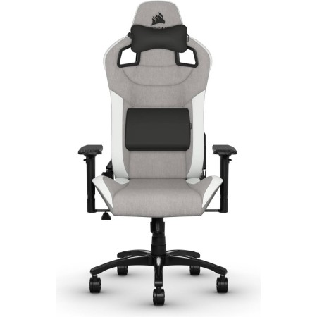كرسي ألعاب CORSAIR T3 RUSH Fabric, تصميم RELAXED, وسادة رأس قطنية, تنجيد قماشي, مساند ذراع 4D, قدرة تحمل حتى 120 كجم. – رمادي/أبيض