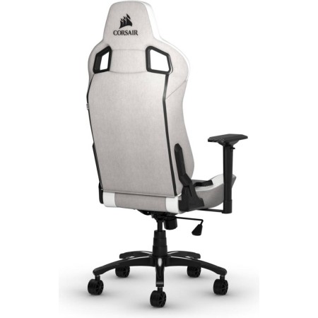 كرسي ألعاب CORSAIR T3 RUSH Fabric, تصميم RELAXED, وسادة رأس قطنية, تنجيد قماشي, مساند ذراع 4D, قدرة تحمل حتى 120 كجم. – رمادي/أبيض