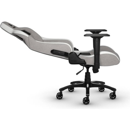 كرسي ألعاب CORSAIR T3 RUSH Fabric, تصميم RELAXED, وسادة رأس قطنية, تنجيد قماشي, مساند ذراع 4D, قدرة تحمل حتى 120 كجم. – رمادي/أبيض