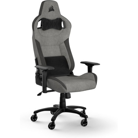 كرسي ألعاب CORSAIR T3 RUSH Fabric, تصميم RELAXED, وسادة رأس قطنية, تنجيد قماشي, مساند ذراع 4D, قدرة تحمل حتى 120 كجم. – رمادي/فحم