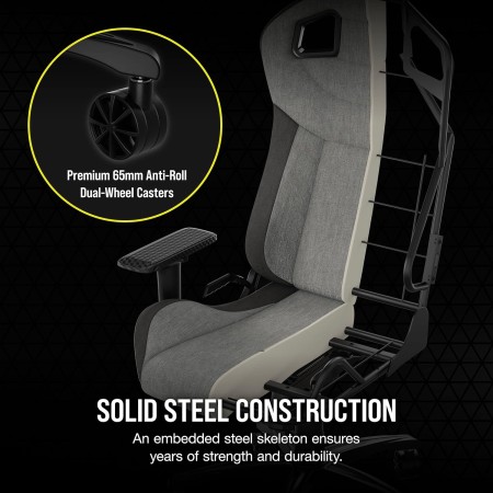 كرسي ألعاب CORSAIR T3 RUSH Fabric, تصميم RELAXED, وسادة رأس قطنية, تنجيد قماشي, مساند ذراع 4D, قدرة تحمل حتى 120 كجم. – رمادي/فحم