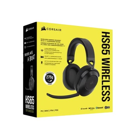 سماعة ألعاب لاسلكية Corsair HS65 Wireless Gaming Headset، مزودة بصوت محيطي Dolby Audio 7.1، وميكروفون متعدد الاتجاهات، مع عناصر تحكم مدمجة على السماعة – اسود سماعة ألعاب لاسلكية Corsair HS65 Wireless Gaming Headset، مزودة بصوت محيطي Dolby Audio 7.1، وميكروفون متعدد الاتجاهات، مع عناصر تحكم مدمجة على السماعة – اسود
