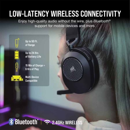 سماعة ألعاب لاسلكية Corsair HS65 Wireless Gaming Headset، مزودة بصوت محيطي Dolby Audio 7.1، وميكروفون متعدد الاتجاهات، مع عناصر تحكم مدمجة على السماعة – اسود سماعة ألعاب لاسلكية Corsair HS65 Wireless Gaming Headset، مزودة بصوت محيطي Dolby Audio 7.1، وميكروفون متعدد الاتجاهات، مع عناصر تحكم مدمجة على السماعة – اسود