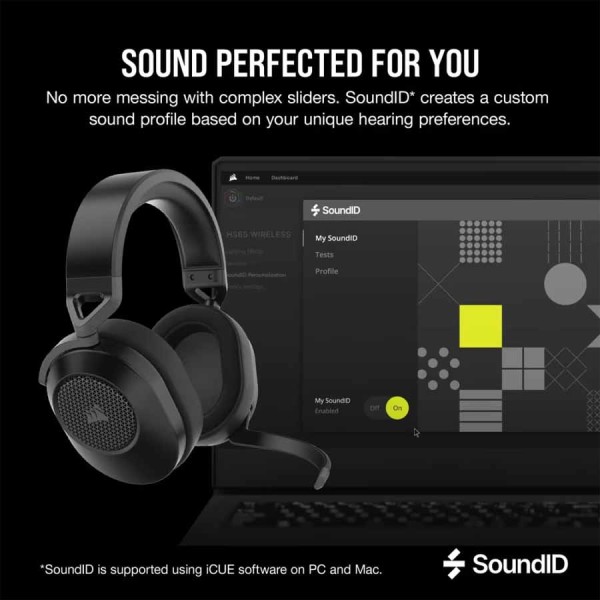 سماعة ألعاب لاسلكية Corsair HS65 Wireless Gaming Headset، مزودة بصوت محيطي Dolby Audio 7.1، وميكروفون متعدد الاتجاهات، مع عناصر تحكم مدمجة على السماعة – اسود