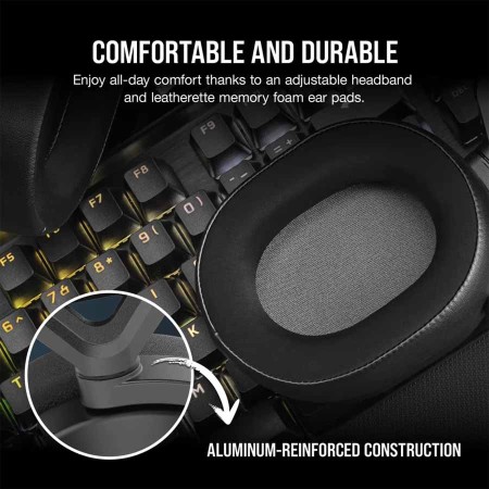 سماعة ألعاب لاسلكية Corsair HS65 Wireless Gaming Headset، مزودة بصوت محيطي Dolby Audio 7.1، وميكروفون متعدد الاتجاهات، مع عناصر تحكم مدمجة على السماعة – اسود سماعة ألعاب لاسلكية Corsair HS65 Wireless Gaming Headset، مزودة بصوت محيطي Dolby Audio 7.1، وميكروفون متعدد الاتجاهات، مع عناصر تحكم مدمجة على السماعة – اسود
