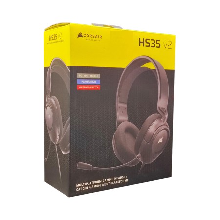 سماعة ألعاب سلكية احترافية Corsair HS35 V2، مزودة بمشغلات صوت Neodymium بحجم 50 مم، وميكروفون مرن أحادي الاتجاه، مع أزرار تحكم مدمجة على السماعة – اسود سماعة ألعاب سلكية احترافية Corsair HS35 V2، مزودة بمشغلات صوت Neodymium بحجم 50 مم، وميكروفون مرن أحادي الاتجاه، مع أزرار تحكم مدمجة على السماعة – اسود