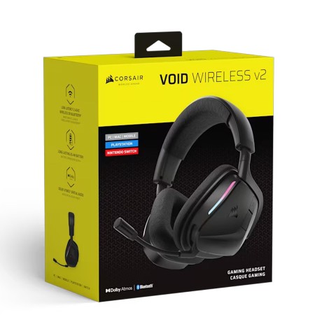 سماعة رأس للألعاب لاسلكية احترافية Corsair VOID Wireless V2، صوت قوي وغامر، تصميم مريح مناسب للاستخدام الطويل، تصميم أنيق – اسود