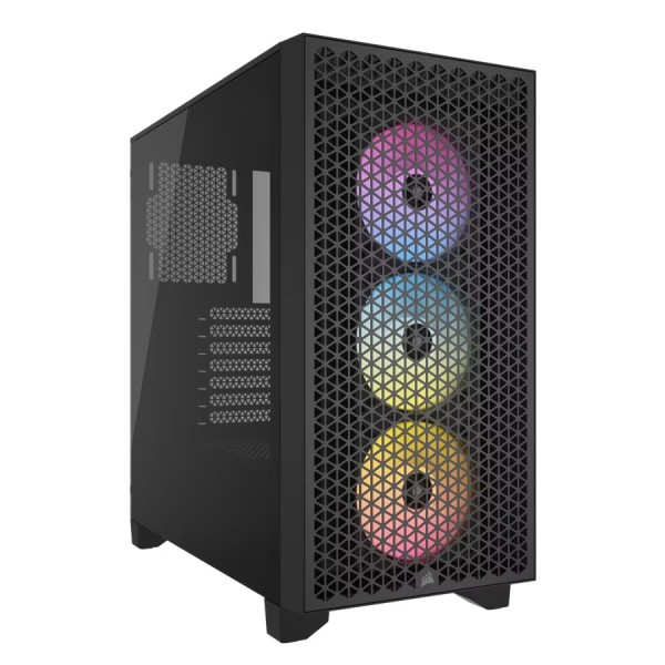 صندوق احترافي العاب Corsair 3000D RGB Airflow بتصميم Mid-Tower، واجهة أمامية عالية التهوية، 3 مراوح RGB مثبتة مسبقاً في الواجهة الأمامية – ساود
