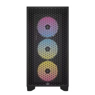 صندوق احترافي العاب Corsair 3000D RGB Airflow بتصميم Mid-Tower، واجهة أمامية عالية التهوية، 3 مراوح RGB مثبتة مسبقاً في الواجهة الأمامية – ساود