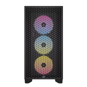صندوق احترافي العاب Corsair 3000D RGB Airflow بتصميم Mid-Tower، واجهة أمامية عالية التهوية، 3 مراوح RGB مثبتة مسبقاً في الواجهة الأمامية – ساود