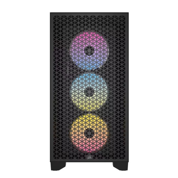 صندوق احترافي العاب Corsair 3000D RGB Airflow بتصميم Mid-Tower، واجهة أمامية عالية التهوية، 3 مراوح RGB مثبتة مسبقاً في الواجهة الأمامية – ساود