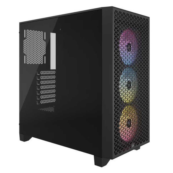 صندوق احترافي العاب Corsair 3000D RGB Airflow بتصميم Mid-Tower، واجهة أمامية عالية التهوية، 3 مراوح RGB مثبتة مسبقاً في الواجهة الأمامية – ساود