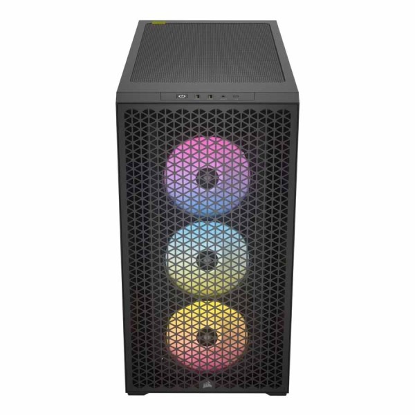 صندوق احترافي العاب Corsair 3000D RGB Airflow بتصميم Mid-Tower، واجهة أمامية عالية التهوية، 3 مراوح RGB مثبتة مسبقاً في الواجهة الأمامية – ساود